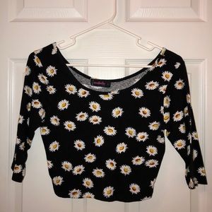 Black Sunflower Crop Top
